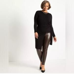 Eloquii Asymmetric Long Top With Waist Tie Black Size 22/24